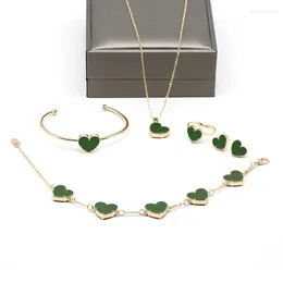 Necklace Earrings Set FEEHOW Heart Shaped Green Colour Jewellery For Women Luxury Wedding Ring Stud Earring Sets Dubai Party Accessories