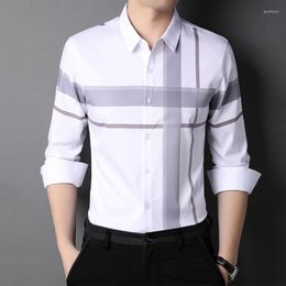 Men's Casual Shirts Top Grade Luxury Slim Fit Plaid Designer Trending For Men Brand Fashion Shirt Long Sleeve Mens Clothes