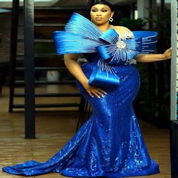 2023 Nov Aso Ebi Arabic Mermaid Royal Blue Prom Dress Sequined Crystals Evening Formal Party Second Reception Birthday Engagement Gowns Dresses Robe De Soiree ZJ677