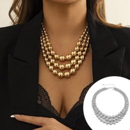 Chains Exaggerated Multi Layer Geometric Metal Round Bead Collar Personality Punk Set Stacking Necklace Female