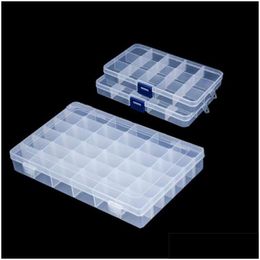 Storage Boxes & Bins 10 15 24 36 Slots Storage Box Plastic Transparent Display Case Organizer Holder Travel Jewelry Container Drop Del Dhrsy