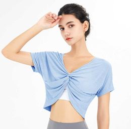 Yoga Tops Women Vneck Breathable Quick Dry Short Tshirt Casual Running Fitness Gym Clothes Solid Color Workout Shirt5658587