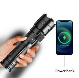 Powerful White Laser Flashlight XHP70 1500 Metre Long Shot Flashlight Torch with Built in 266500 Battery Type C Rechargeable Tactical Military Search Flashlight