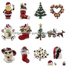 Pins, Brooches Christmas Brooches Rhinestone Enamel Crystal Snowman Tree Shoes Bells Penguin Brooch Pins For Women S Fashion Jewellery I Dhq48