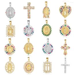 Pendant Necklaces 3pcs/Lot Religious Cross Jesus Goddess Copper Cubic Zircon The Female Lady Virgin Mary Charms Necklace Earring Making