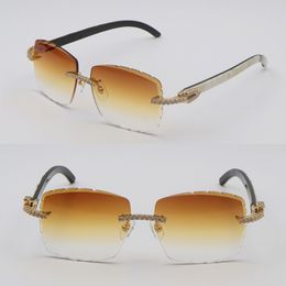 New Lens Model Moissanite Diamond Set Sunglasses for women Man Original vertical stripes Buffalo Horn Rimless for Women Sun Glasses Male Female Glasses Luxury
