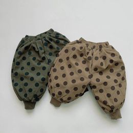 Trousers Deer Jonmi 2023 Winter Baby Boys Polka Dots Cross Pants Korean Style Corduroy Thicken Toddlers Kids Warm