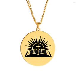 Pendant Necklaces HLSS141 Bible Sunset Cross Church Logo Concept Talisman Amulet Jewellery Stainless Steel Laser Marking Necklace