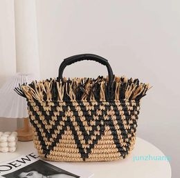 Totes Colour matching scattered edge retro str bag tassel hand-woven hand 54 holiday beach totes women's Y2302