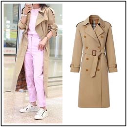 2023 Spring and Autumn New British Style European Beauty Decoration Body Double breasted Mid length Windbreaker Coat Factory Direct Sales