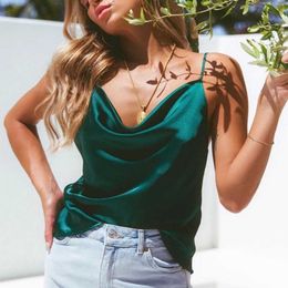 Women's Tanks Camis Sexy Silk Satin Top Camis Tanks Women 2022 Summer Camisoles Strappy Shirts Green White Tank Tops Femme Clothes Ladies P230322