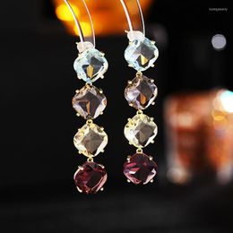 Dangle Earrings Luxurious Shiny Colorful Square Crystal Drop For Woman Wedding Party Gifts Elegant Long Earings Fashion Jewelry