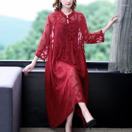 Casual Dresses 2023 Spring Fall Fashion Two Piece Dress Mesh Cut Flower Temperament Loose Large Size Women's Clothing Leisure Korean