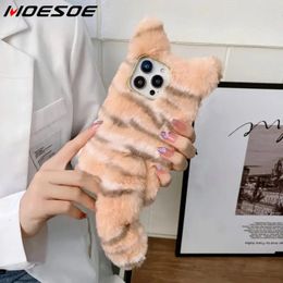 Phone Case Cute Tiger Doll Hair Suitable for iPhone 14 Pro Max Coque 13 12 Plus 11 Winter Warm Fur Fluffy 231104