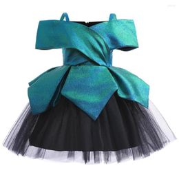 Girl Dresses Toddler Birthday Tulle Dress Shoulderless Bow Wedding Gown Kid Party Wear Princess Green Baby Bowknot