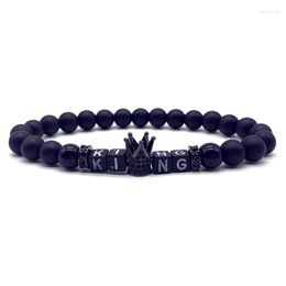 Strand Fashion King Crown Round Tube Charm Bracelet Men Luxury Handmade Matte Bead For Jewellery Gift