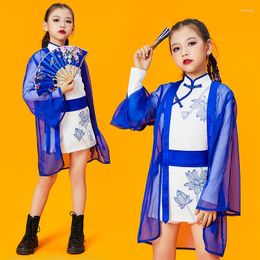 Stage Wear National Tide Jazz Dance Clothes Girls Chinese Style Costume Cheerlead Dancer Outfit Ballroom Performance DNV15677