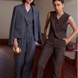 Women's Two Piece Pants 2023 Autumn Winter Premium For Sets Blazer Vest 3-Pieces Elegant Business Workplace Ladies Coat Customizable
