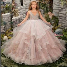 Girl Dresses Flower Dress Fluffy Layered Tulle Applique Sparkle Wedding Elegant Child's First Eucharistic Birthday Party