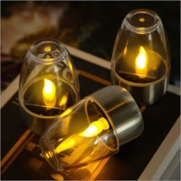 Novelty Lighting Outdoor Solar Electronic Candles Light Flameless LED Tea Light Table Lanterns for Garden Cemetery Wedding Cafe Christmas Decor P230403