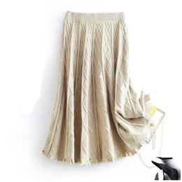 Skirts 2023 Knitted Winter High Waist Thick A-Line Long Fashion Women Autumn Brown Skirt Faldas Jupe Femme Saia