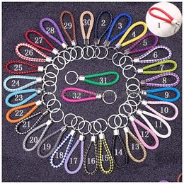 Keychains & Lanyards Braided Pu Leather Rope Keychain Key Rings Fit Circle Car Bag Pendant Chains Holder Keyring Diy Fashion Jewelry I Dhcd3