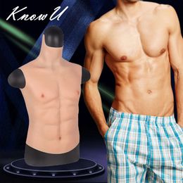 Catsuit Costumes Fake Chest Muscle Belly Ho Soft Silicone Man Artificial Simulation Muscles High Collar Version Cosplay Crossdress