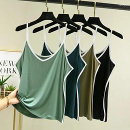 Women's Sleepwear Modal Vest Style Sexy Night Wears For Ladies 2023 Summer Sleeveless Colour Contrast Top Thin Wrapped V-neck Strap T Shirt