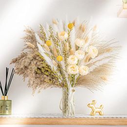 Decorative Flowers 62-109pcs Dried Pampas Grass Natural Phragmites Boho Bouquet Set For Home Living Room Table Wedding Party Decor