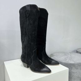 Isabelle Marant Women Boots Designer Shoes Suede Denvee Knee-high Tall Paris Fashion Perfect Denvee Boots Original Genuine Leather Real Photos