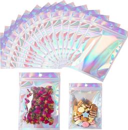 Classic Plastic Zipper Bag Laser Holographic Aluminium Foil Pouch Bags Smell Proof Reclosable Pouches for Food Snack