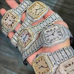 TFJO Armbanduhr Quadratisches Gehäuse Herren Luxus Iced Out Uhr Goldene Farbe Diamant VVS VVS1 Automatische mechanische Uhr8SRD45RT