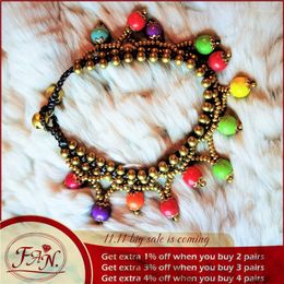 Charm Bracelets 2023 Trend Chinese Ethnic Colourful Natural Stone Beads With Copper Bells Hand Braided Summer Bracelet Jewellery For Girls