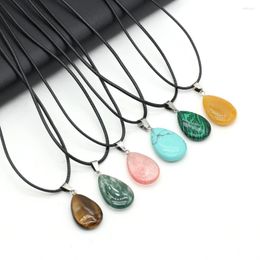 Chains Natural Stone Yellow Jades Tiger Eye Crystal Wax Line Reiki Heal Necklace Charms Pendants Women Jewelry Accessories 40cm 16x24mm
