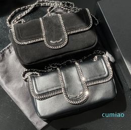 Vintage Women Designer Black Calfskin Leather/Suede Flap Bag Silver Metal Hardware Matelasse Chain Knitting 25cm Quilted Cross Body Shoulder Handbag Luxury Purse