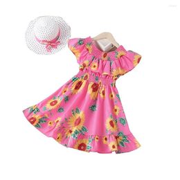 Girl Dresses Baby Girls Floral Short Sleeves Dress Cotton Flower Casual Clothes Pretty Frocks For Toddler Infant Kids 1-7 Years Old