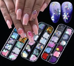 Mixed 12 Colors Holographic Snowflakes Xmas Nail Sequins Glitter Christmas Nail Art Decorations Stickers 3D Flakes Charms3990006