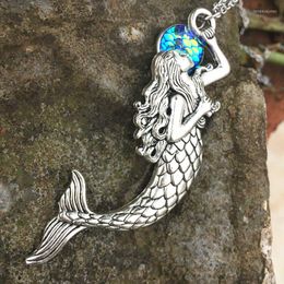 Chains BULK 10pcs Beach Mermaid Pendant Necklace With Bule Scale 18" Stainless Steel Link Chain Women Girls Jewelry Gifts
