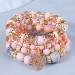 Bohemian White Crystal Beads Bracelets Women Ethnic Multilayer Heart Tree Of Life Charm Rope Bracelet Pulseira Feminina