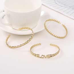 Bangle Geometric Hollow Star Letter Bangles Vintage Zircon Cuff Bracelets Copper Women Fashion Jewelry Accessory