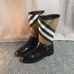 designer boot WOMen Shoes Fashion Trend Wild British Handmade Brown Chequered Buckle Personality dermis Middle cylinder Boots