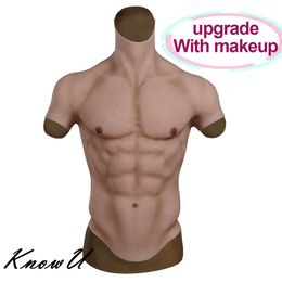 Catsuit Costumes Upgrade Make-up Silicone Muscle Cosplay Chest Fake Belly Male Suit Crossdresser Realistic Halloween Dress Up
