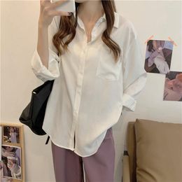 Women's Blouses Spring Korean Fashion Polo Collar Outerwear Long Sleeve Loose Shirt Women Tops Solid Color Button Clothes Blusas 25678