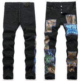 Brand new Italy Pop Style Mens Robin Ripper Jeans Denim Pants Skinny fit Slim stretch Men's Biker Jean Trousers Patchwork Distressed size 29-38