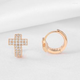 Hoop Earrings Dckazz 585 Rose Gold Colour Cross Zircon Stone Circle Huggie Earring For Women Punk Jewellery Wedding Light Luxury