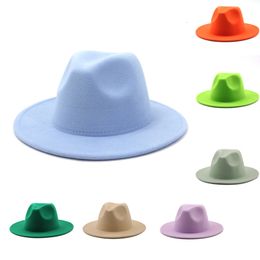 Stingy Brim Hats QBHAT Autumn Winter Womens Stage Felt Top Hat Fedoras Big Brim Hats for Women Lady Vintage Church Hat Panama Green Jazz Cap 230403