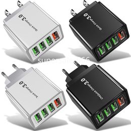Fast Quick Cell Phone Chargers 4 Ports QC3.0 30W Eu US Plug Wall Charger Adapter For Iphone 15 11 13 14 Samsung s10 S8 s9 s1