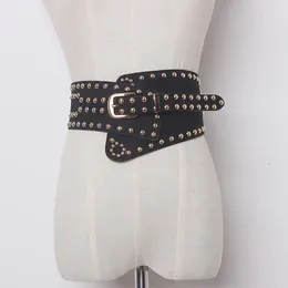 Belts Metal Rivet Stud Wide PU Leather Pin Buckled Women High Quality Brand Cummerbund Strap Belt Waist Female Accessories