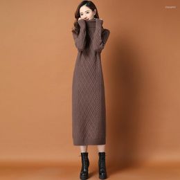 Casual Dresses Long Sweater Dress Trendy 2023 Autumn And Winter High Neck Knitted Fashion Wild Large Size Women's Bottom Pullover M1179