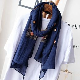 Sarongs Women Embroidered Floral Tassel Cotton And Linen Shawls Women Fashion Luxury Brand Printed Pashmina Sjaal Muslim Hijab P230403